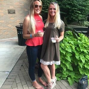 Brown t shirt dress with lace bottom